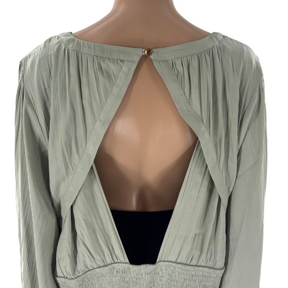 Anthropologie Mint Green Open Back Blouson Sleeve Blouse - Picture 9 of 12